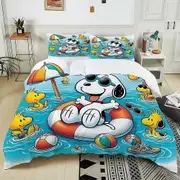 v2680 Bed Sheets Snoopy bedding set, cute cartoon print duvet cover pillowcase, cute pattern duvet cover for adults and children 3-Piece Bedding Set