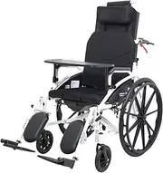 Wheelchair, Transport Wheelchair high Back Removable headrest Reclining Travel Wheelchair with Handbrakes Portable Folding Transport Chair for Adults Mobility Scooter