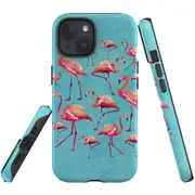 For iPhone 15 Plus Case, Shielding Cover, Flamingoes