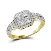 10k Yellow Gold Round Diamond Square-shape Cluster Split-shank Ring 1-1/4 Cttw