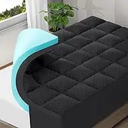 Dual-Layer 4 Inch Full Size Memory Foam Mattress Topper for Back Pain, 2 Inch Cooling Pillow Top Mattress Pad Cover and 2 Inch Gel Memory Foam Topper, Deep Elastic Pocket, Black