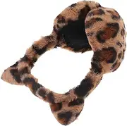 [WESIEVYA] Leopard Print Faux Ear Muffs Plush Foldable Ear Warmers for Women Soft Comfortable Furry for Cold Weather Protection
