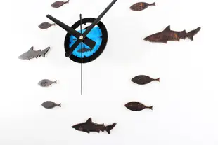 海洋風壁貼時鐘 DIY立體鯊魚小魚海底魚群魚缸潛望鏡海浪造型靜音掛鐘 時鐘-米鹿家居 (6.3折)