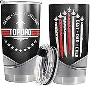 34HD Father Day Gifts, Pilot Dad Tumbler with Lid 20 oz Stainless Steel, Best Dad Ever Mug, Airforce Navigation Birthday Gifts for Daddy, Men, Grandpa, Husband