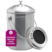Countertop Compost Bin Kitchen | 1.3 Gallon | Odorless Composting Bin with Carbo