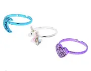 Claire’s Rainbow Enamel Unicorn Purple Heart Blue Moon Adjustable Ring Set