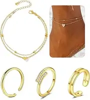 QWALIT Toe Rings for Women Gold Silver Toe Rings non Tarnish Adjustable Womens Ring Jewelry Simple Tail Ring Gold Plated