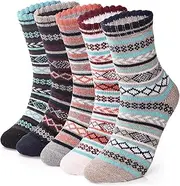 [ElifeAcc] Women Socks Knitting Thicken Warm Wool Stocking Nordic Style 5Pairs, Multi-color, 4.5-9 US