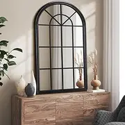 [OIKITURE] Arched Window Mirror 130 x 70cm Wall Mirror Home Decorative for Living Room Entryway Hallway Black
