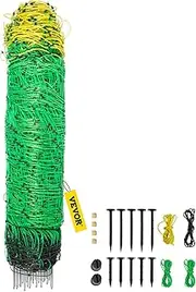 VEVOR Electric Fence Netting, 1.06 x 49.98 m, PE Net Fencing with Posts & Double-Spiked Stakes, Utility Portable Mesh for Goats, Sheep, Lambs, Deer, Hogs, Dogs, Used in Backyards, Farms, and Ranches