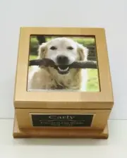 Dog Pet Urn With Custom Photo Tile & Engraved Plate Red Alder Wood