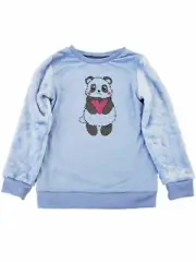 Girls Light Blue Panda Bear Heart Hug Fuzzy Plush Winter Sweatshirt Shirt Top S