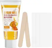 Waxing Body Hair Removal - 1.76oz Leg Hair Sugar Waxing Kit - Natural Plant Extracts Sensitive Skin Arm Waxing Kit 2 Wooden Sticks, 3 Hair Removal Papers