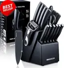 7Pcs Knife Set, Chef, Steak Knives, Block, Sharpener, Black