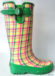 SPERRY Top-Sider 'Pelican' green/coral plaid fleece-lined SNOW RAIN BOOTS NIB