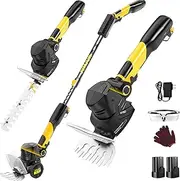 Long Reach Hedge Trimmer, Cordless Strimmer Grass Cutter with 2 Blades 1.3m/51.2in Telescopic Rod, Dual Wheels, Electric Scissors Secateurs Pruning Shears Garden Tools 2 Batteries