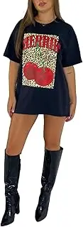 [FAIRY TRENDZ] Womens Cherries Leopard Slogan Print Oversized Shirt Ladies Short Sleeve Casual Summer Wear Shirt Top