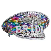 Bride To Be Hat Rainbow Sequin Captain Cap Hens Party Bridal Shower Wedding