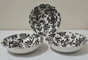 Royal Stafford 3 set of Black &White Baroque Fine Earthenware Soup/Cereal Bowls