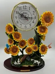 New Cute & Gorgeous Yellow Sunflower with 2 Cows/Calves Base Table/Shelf Clock