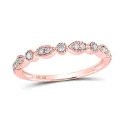 10k Rose Gold Round Diamond Marquise Dot Stackable Band Ring 1/6 Cttw