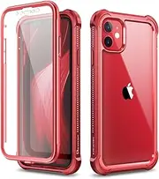 Dexnor Compatible with iPhone 11 Case 6.1 Inch, 360 Degree Full Body Shockproof Protective Cover (2021 Release) with Built-in Screen Protector - Red
