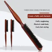 Pro Wooden Handle Hair Teasing Brush Three Row Natural Boar Bristle Hair Comb AU