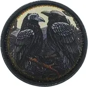 [Veworn] Crow Printed Patch 3 Inches Hook & Loop Gothic Stickers Cool Applique for Hats Shirts Jackets Backpacks Vests Jeans (Crow)