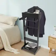 Suit Valet Stand Clothes Storage Shoe Organizer Coat Hanger Shoe Rack Black