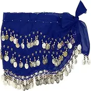 [Generic] Women's Belly Dance Belt, Chiffon Hip Scarf, Dance Scarf with Coins for Belly Dance
