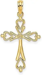 [JewelryWeb] 16mm 14ct Gold Religious Faith Cross Cut out With Love Heart Ends