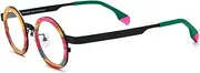 [FONEX] Acetate Titanium Glasses Frame Women Round Eyeglasses Vintage Eyewear F85816