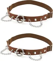 [alisikee] 2PCs Brown Studded Rivet O-ring Leg Garter, Adjustable Punk Thigh Garters Belt with Chains for Women Parties, Brown, One Size