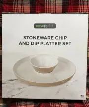 Servappetit STONEWARE CHIP & DIP PLATTER SET White Tan NEW NEVER OPENED