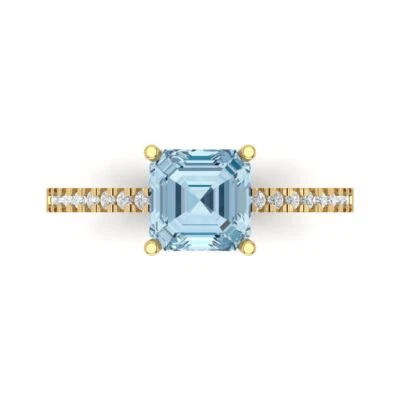 2.7Ct Asscher Cut Natural Sky Blue Topaz Solid Gold Engagement Promise Ring