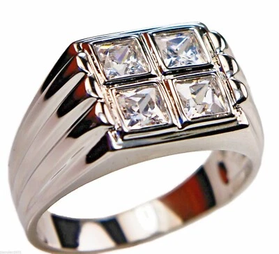 Mens 4.8 carat Four Stone Square cz ring stainless steel size 10 TK488 T43
