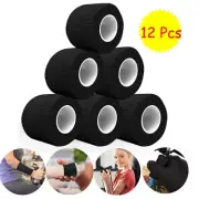 12 Rolls Stretch Bandage Wrap 2 Inch x 5 Yards Cohesive Vet Tape Black USA