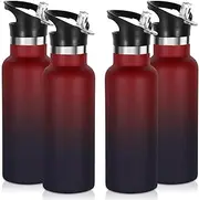 Volhoply 17oz Insulated Water Bottle Bulk 4 Pack,Stainless Steel Water Bottles with Straw Lid,Double Wall Vacuum Metal Thermos Water Bottle,Reusable Sports Flask Keep Hot and Cold(Red Purple,4 Set)