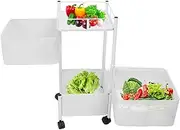 Rotating Storage Rack for Kitchen, Metal Mesh Vegetable and Fruit Storage Basket with Wheels, Standing Rolling Storage Cart, Kitchen Storage Cart, Mobile Utility Cart for