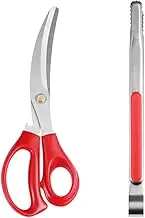 Korean Barbecue Scissors and Clip Set, Cooking Scissor and Kitchen Clip Stainless Steel BBQ Scissors BBQ Tongs for Kitchen Cooking Red Korean Bbq Tool Korean Cookware Korean Barbecue Grill