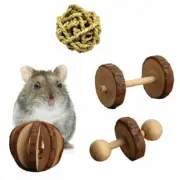Small Pet Wooden Toys Unilateral Barbell Wood Grass Ball Toy For Hamster Chewing