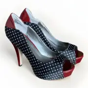 MADDEN GIRL Hennley Pinup Retro Red Black White Polka Dot 4 1/2" Heels Size 7.5
