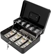 Cash Box with Money Tray and Key Lock, Money Box Safe Locking, Money Saving Lock Box with Money Tray Storage for Cash. (Black)