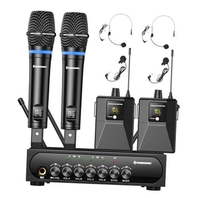 Wireless Microphone System 4 Channel UHF Wireless Mic Set with