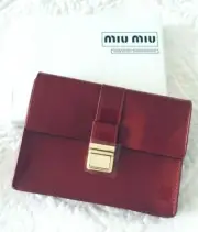NEW! Genuine MIU MIU Red Pouch Patent Gold clasp Clutch Cosmetic Bag Authentic