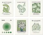 ZIENVE Green Matisse Wall Art Decor Set of 6, Unframed Abstract Retro Wall Art Prints, Quality Canvas Aesthetic Vintage Posters for Bathroom, Living Room, Bedroom Decoration, 20 x 25cm Unframed
