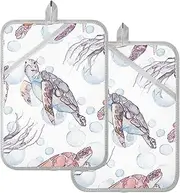 Large Pot Holder Fish Sea Turtles Bubble Fresh Summer Potholders with Pockets Cooking Hot Pads Oven Mitts 2 Pack