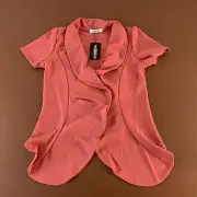 DOUBLJU Womens Suit Jacket Blazer Coral Draped Short Sleeve Open Front L New