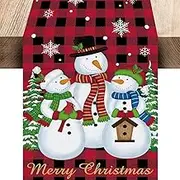 Christmas Snowman Table Runner, Suithink Snowflakes Christmas Table Runner, Seasonal Winter Xmas Holiday Kitchen Dining Table Decoration for Indoor Outdoor Home Party Decor, 33x275cm