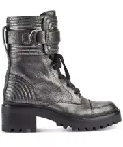 DKNY / Basia Combat / Metallic / Boots With Side Zipper & Buckle Straps / Ancle